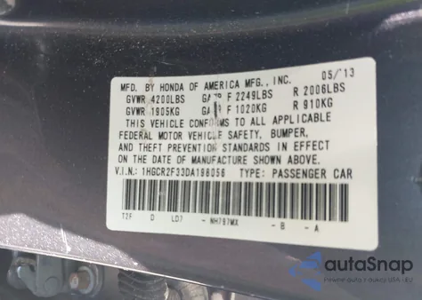 2013 Honda Accord Lx from USA, damaged, VIN 1HGCR2F33DA198056